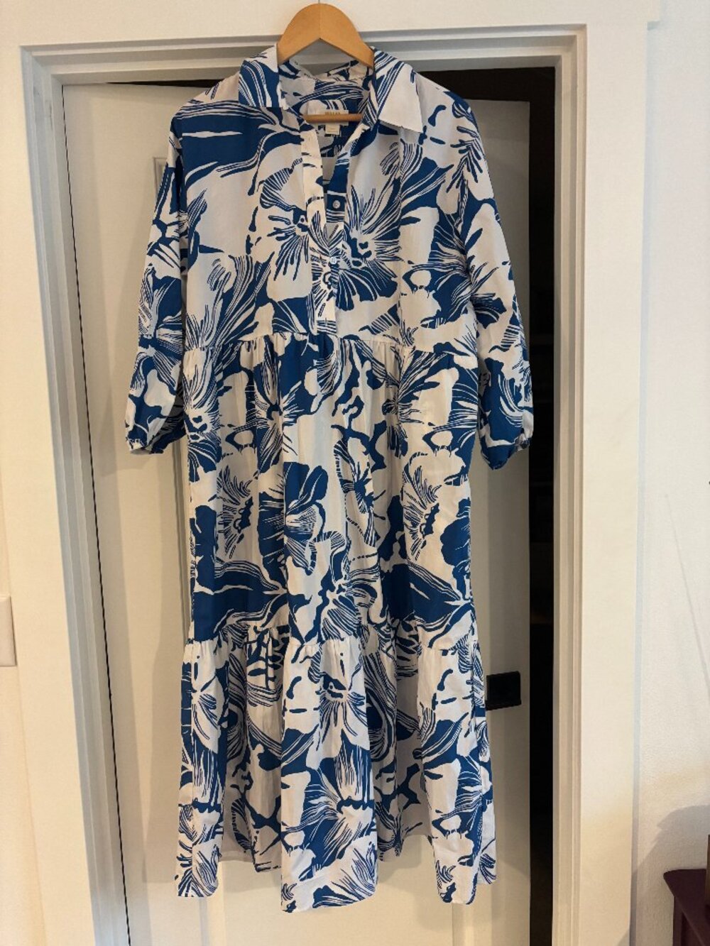 Anthropologie Maeve Blue and White The Bettina Patterned Dress